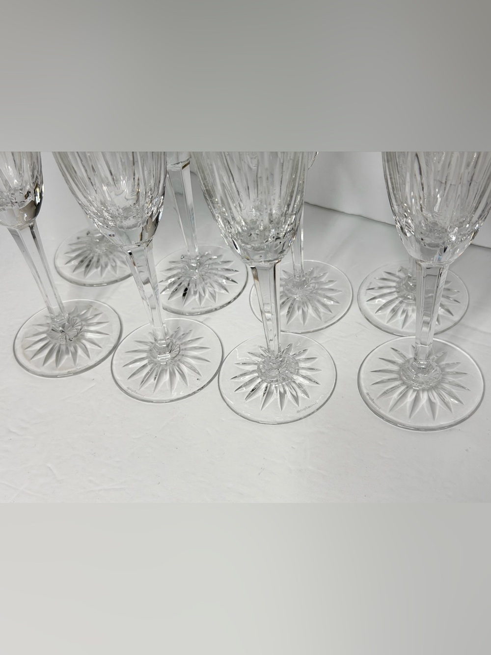 Wedgwood Calendore Lead Crystal glasses Champagne Stemware Flutes - set of 8 - Picture 7 of 14